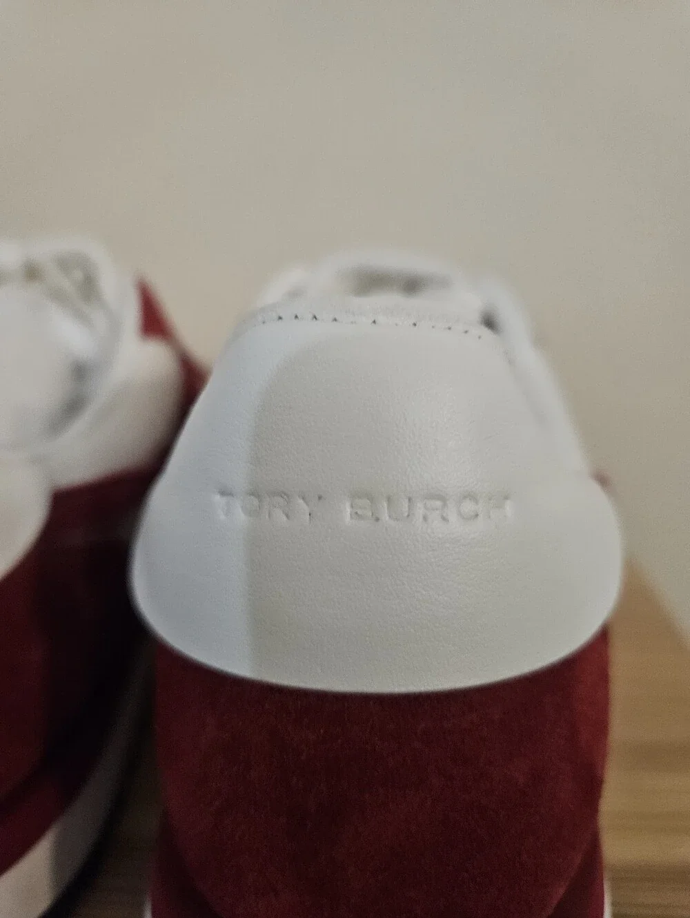 Tory Burch Women's  White and Burgundy Suede-Trim Sneakers, Size 8